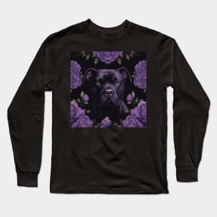 Black Staffy And Roses Long Sleeve T-Shirt